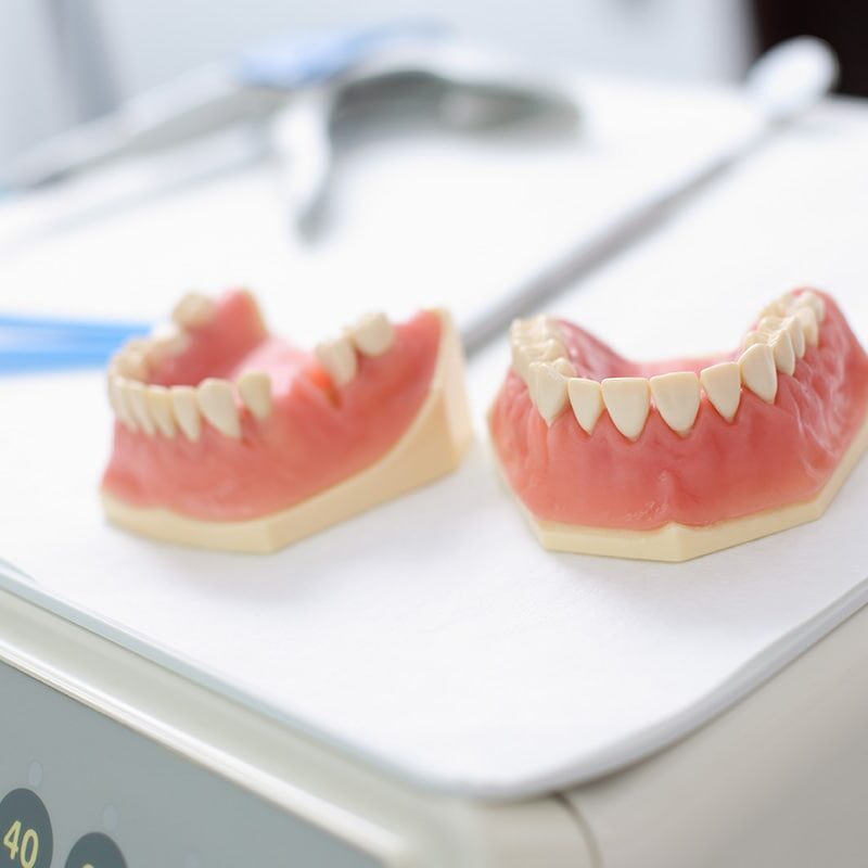 Close up of two dentures inside the dentist clinic